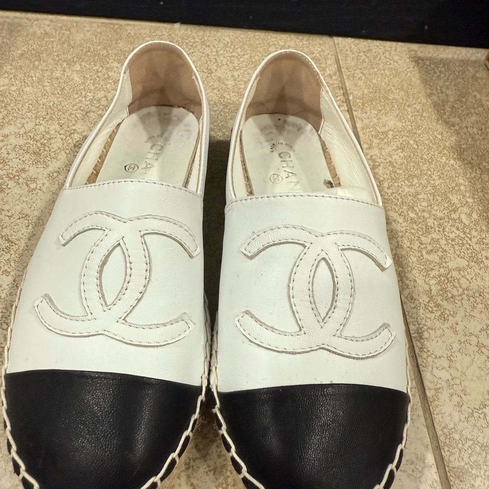 CHANEL Women's Black and White Espadrilles
